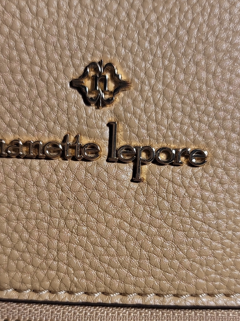 Nanette Lepore Taupe Textured Leather Shoulder Bag with Gold Logo